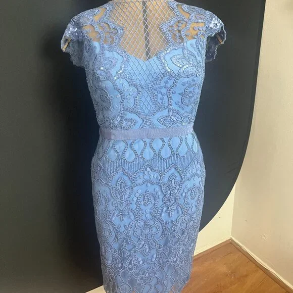 Tadashi Shoji Light Blue Lace Sequin Dress - Picture 3 of 9
